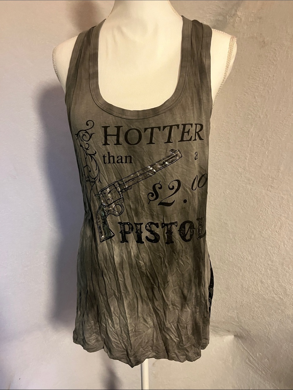 liberty Gray Graphic 'Hotter Than a Pistol' Tank